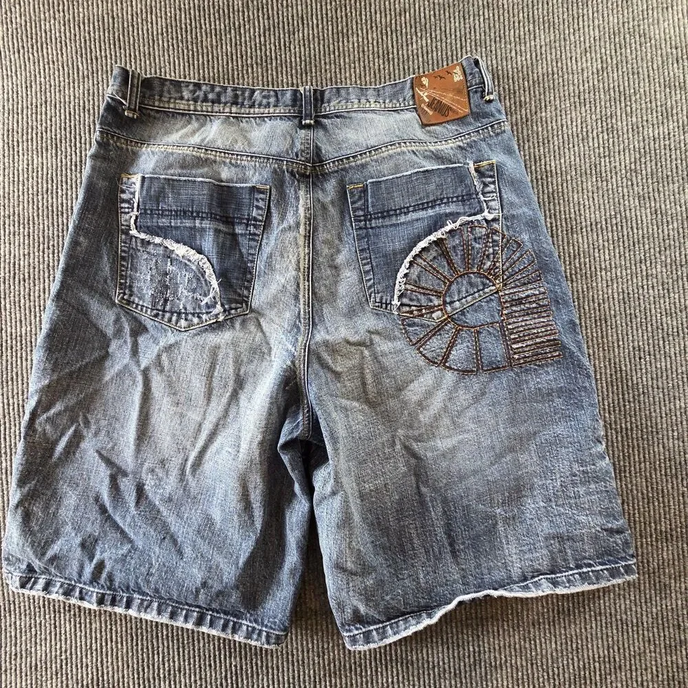 Y2K Vintage Akademiks Jeanius Mens Jean Shorts Size 40 Acid Wash